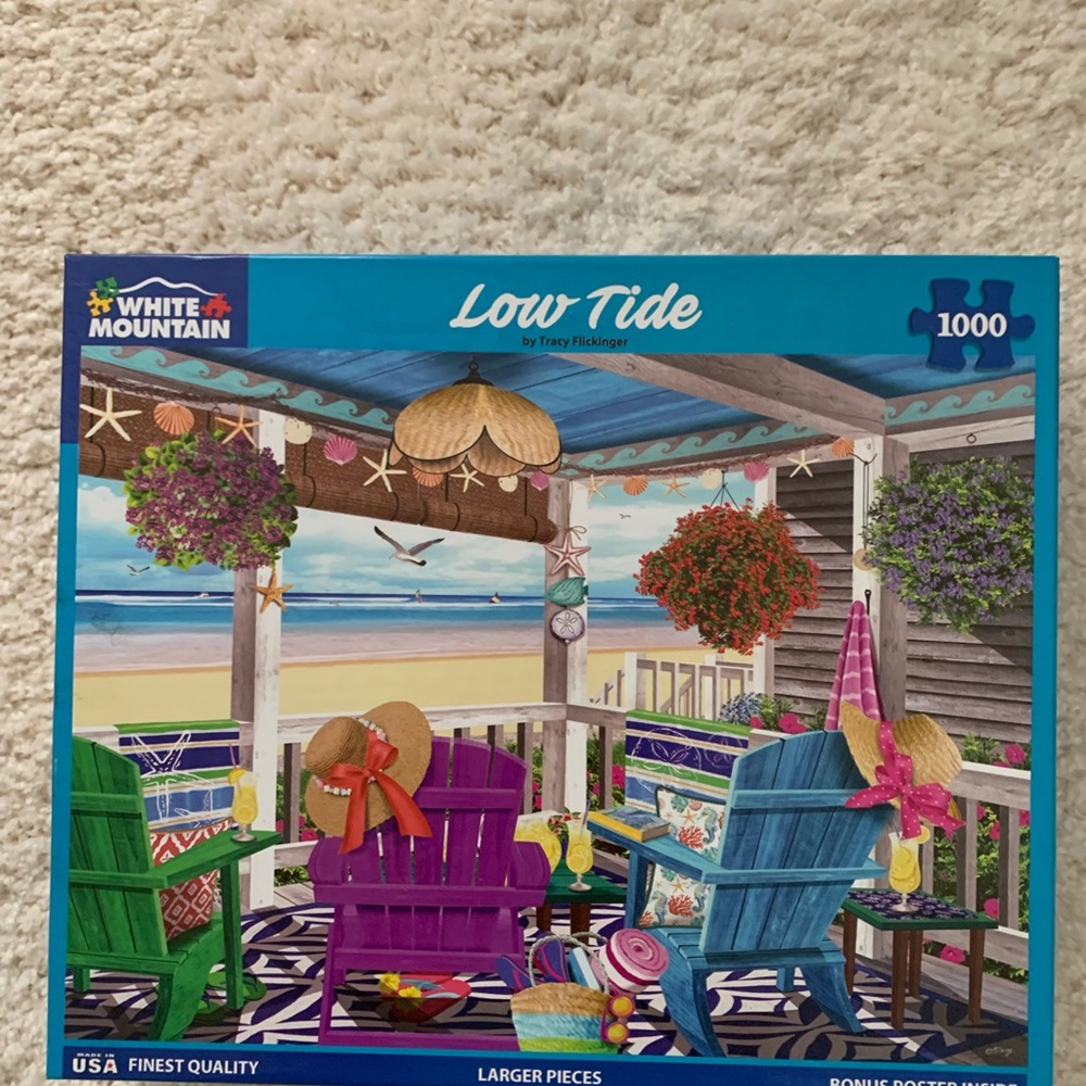 White Mountain Low Tide Puzzle - Purple, Teal, Blue & Green Beach Chairs